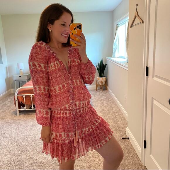 LoveShackFancy Pink Floral Silk Mini Dress XS/S - Picture 5 of 13